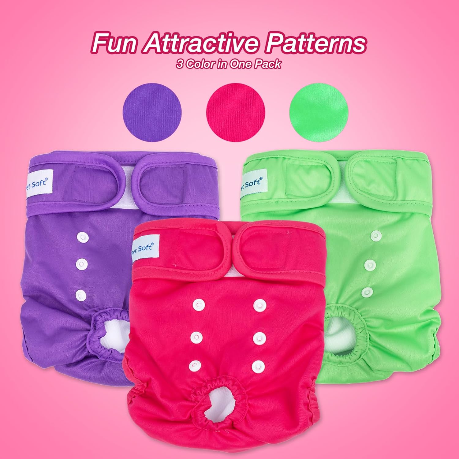 Pet Soft Washable Female Dog Diapers (3 Pack) for Heat, Reusable, Size S U641