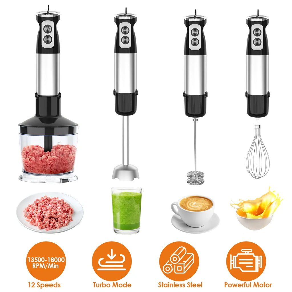 Immersion Hand Blender, 1000W Stainless Steel with 12 Speeds and Chopper P6192