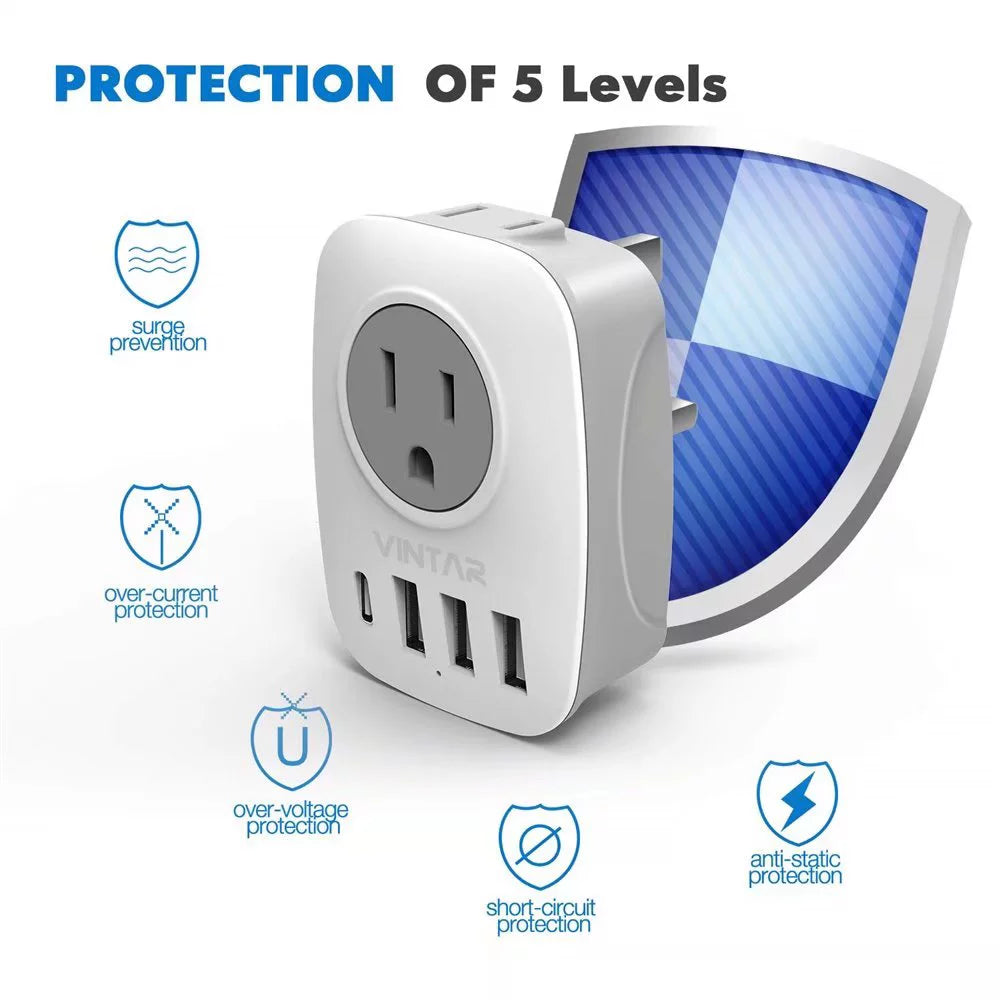 Travel Adapter US to UK, Type G Plug with 4 USB Ports, 2 Pack I616