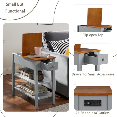 Side Table with Charging Post and USB Port, Gray A883