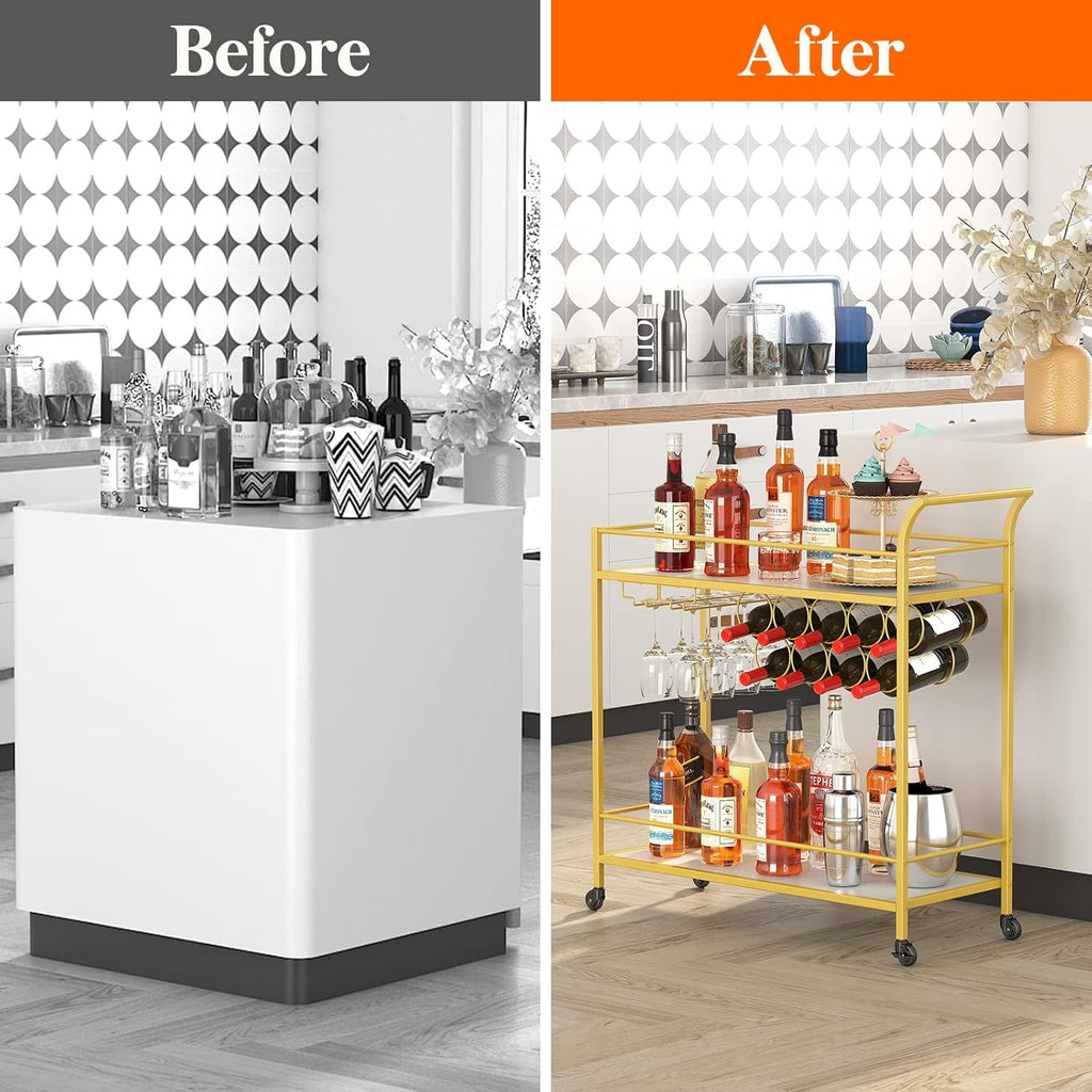 Bar Cart with 2 Tier Drink Storage and Wine Rack C9368