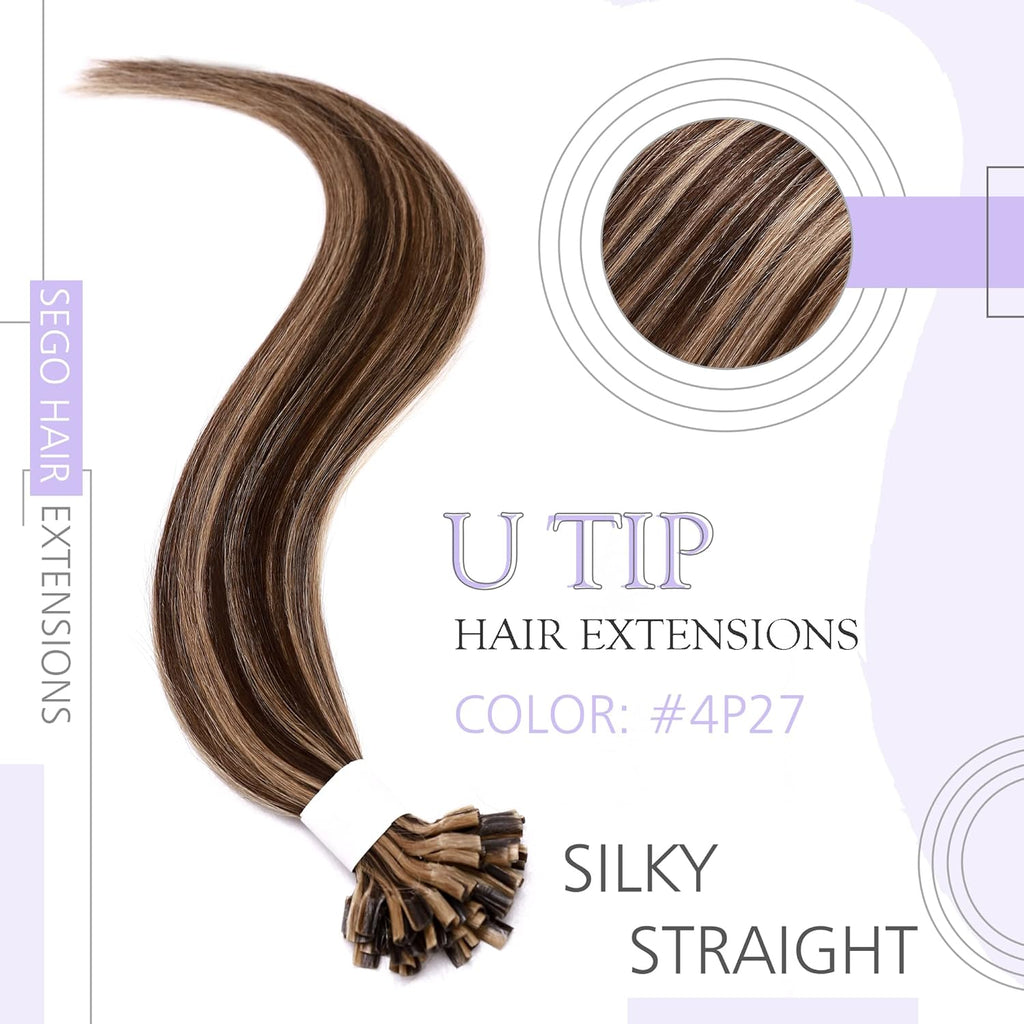 U Tip Hair Extensions Real Human Hair Keratin Fusion Natural Silky Straight 18 Inch L698285