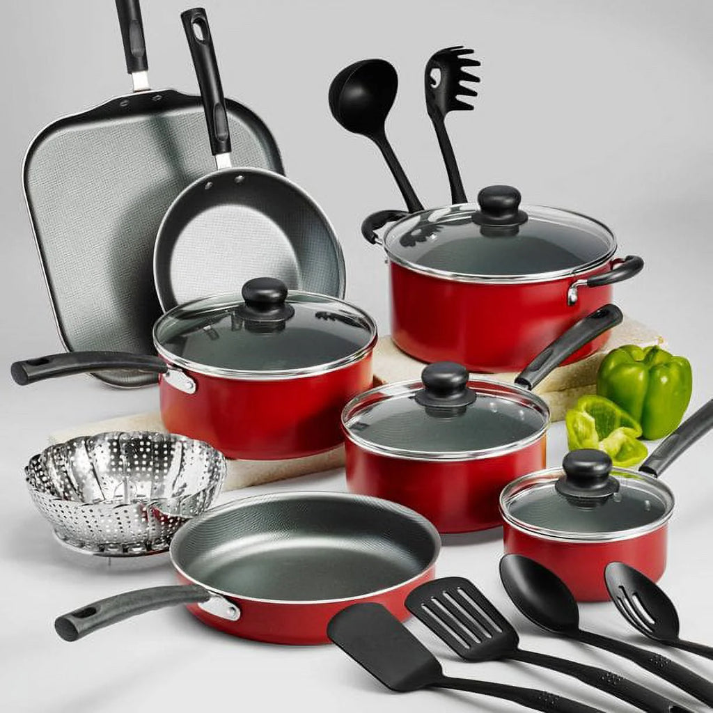 Non-stick Cookware Set 18 Pieces, Red U4324