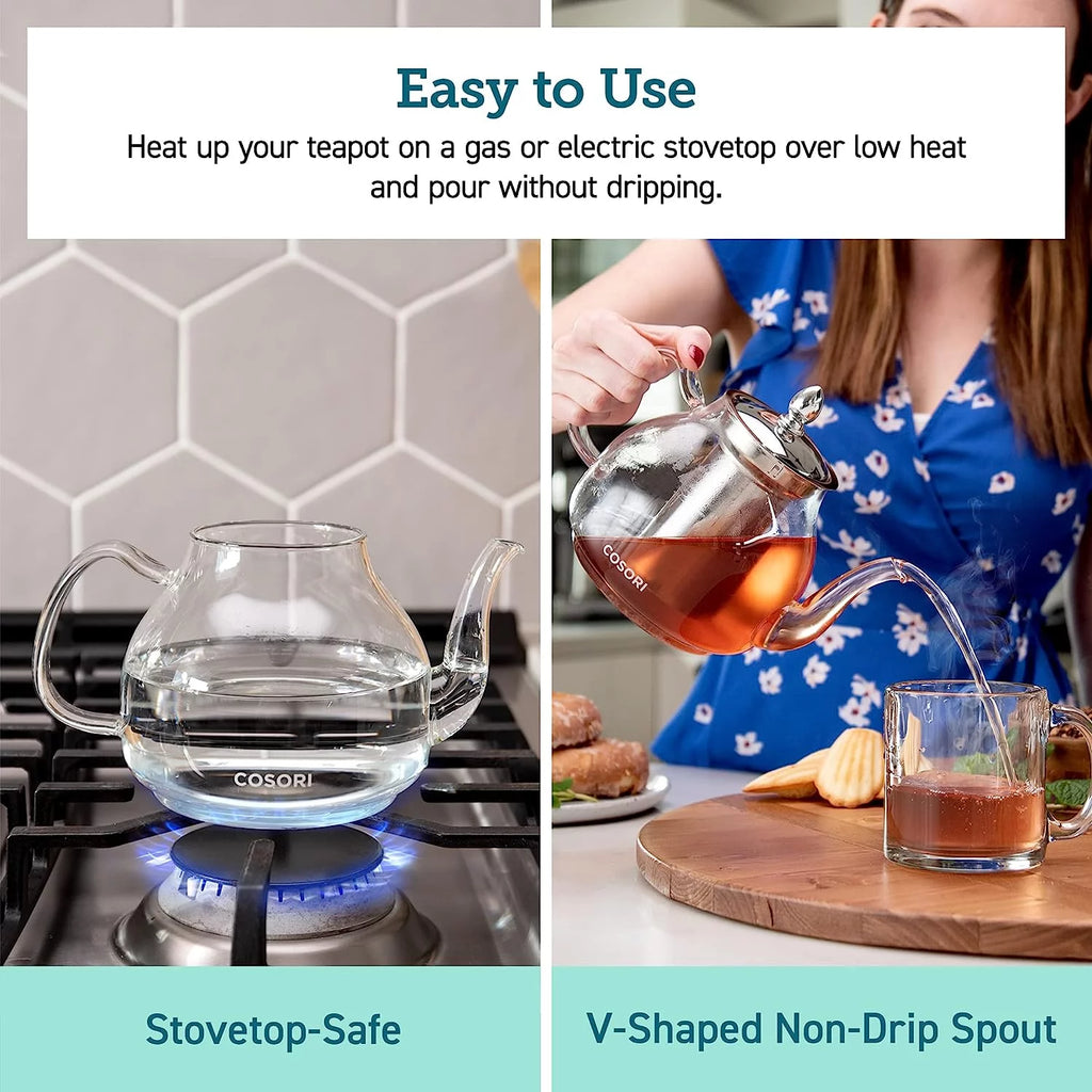 Glass Teapot Stovetop Safe Gooseneck Kettle with Removable Infuser, 1000 ml D59268