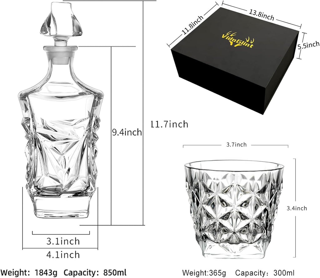 Luxury Decanter Set with 4 Glasses and Crystal Stopper, 850ml D39406