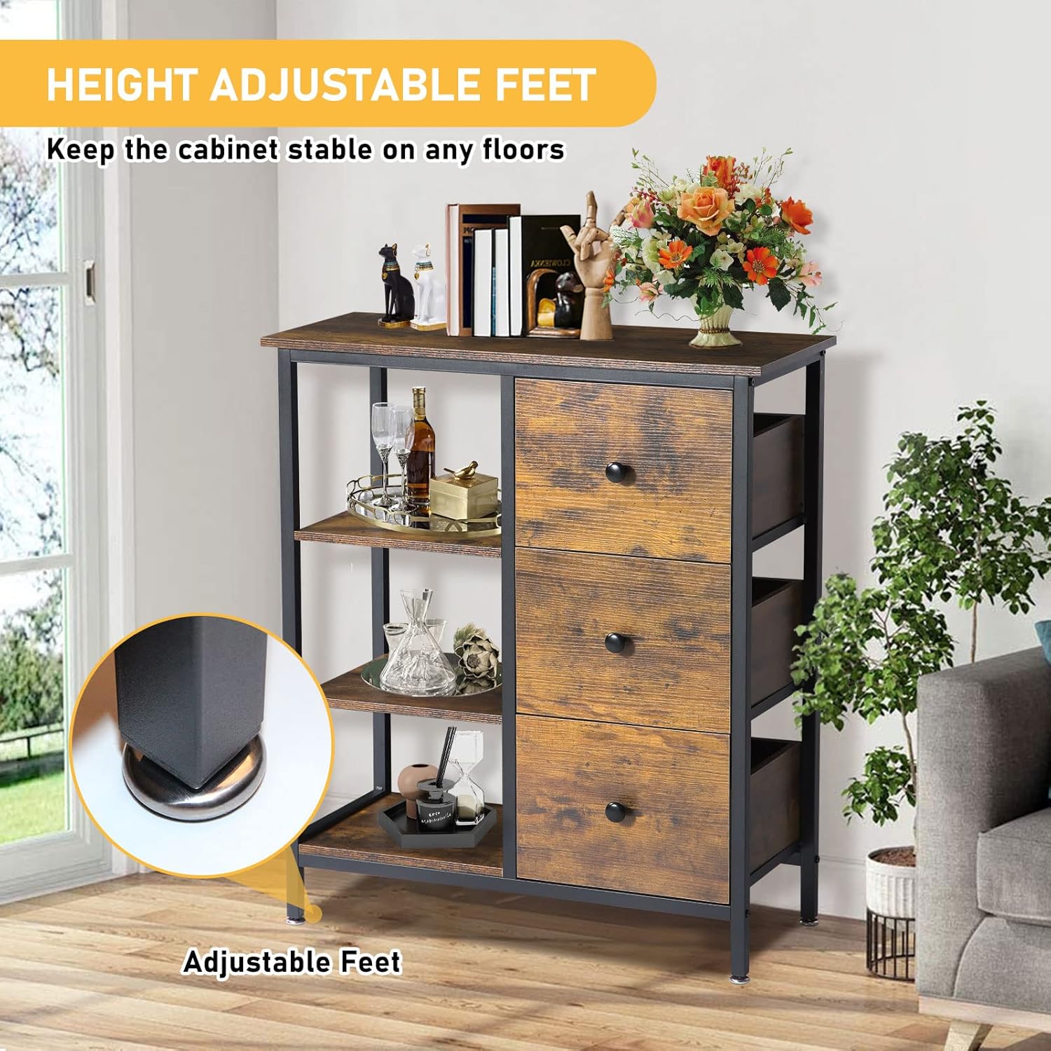 Coffee Station Cabinet with 3 Wooden Drawers and Shelves Z288126