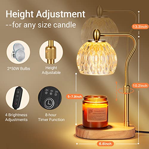 Candle Warmer Lamp with Timer and Dimmer, Height Adjustable, 2 Bulbs I55863