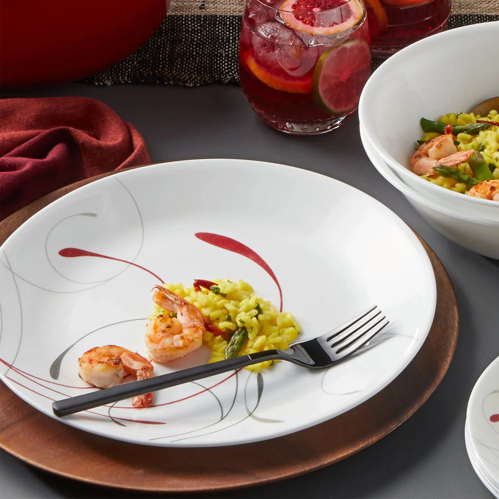 12-Piece White and Red Round Dinnerware Set S276