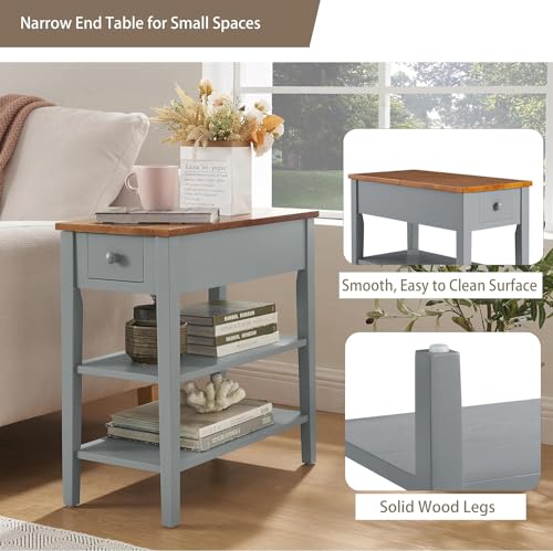 Side Table with Charging Post and USB Port, Gray A883