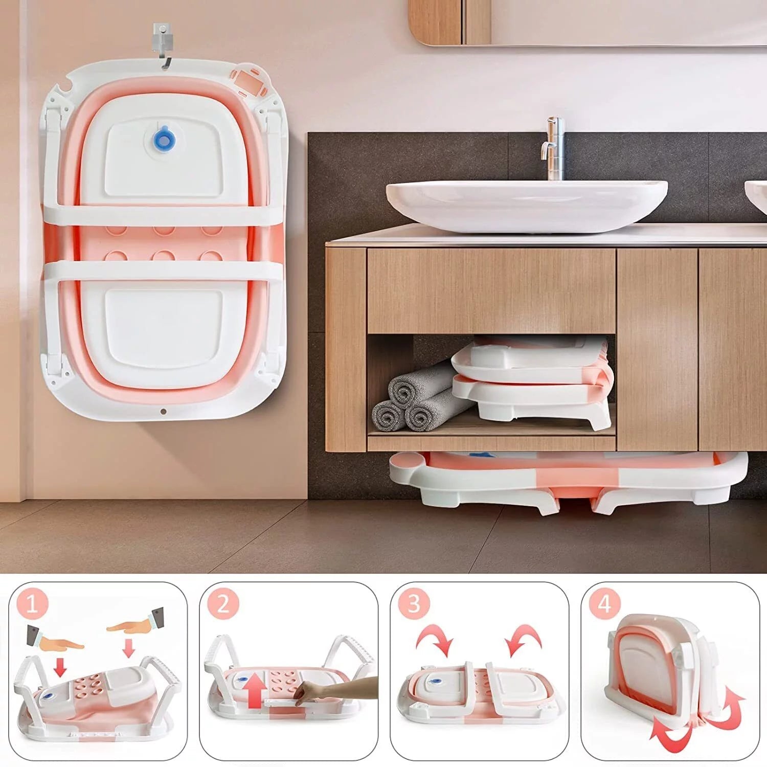 Foldable Newborn Baby Bathtub with Pillow and Temperature Sensor X22087