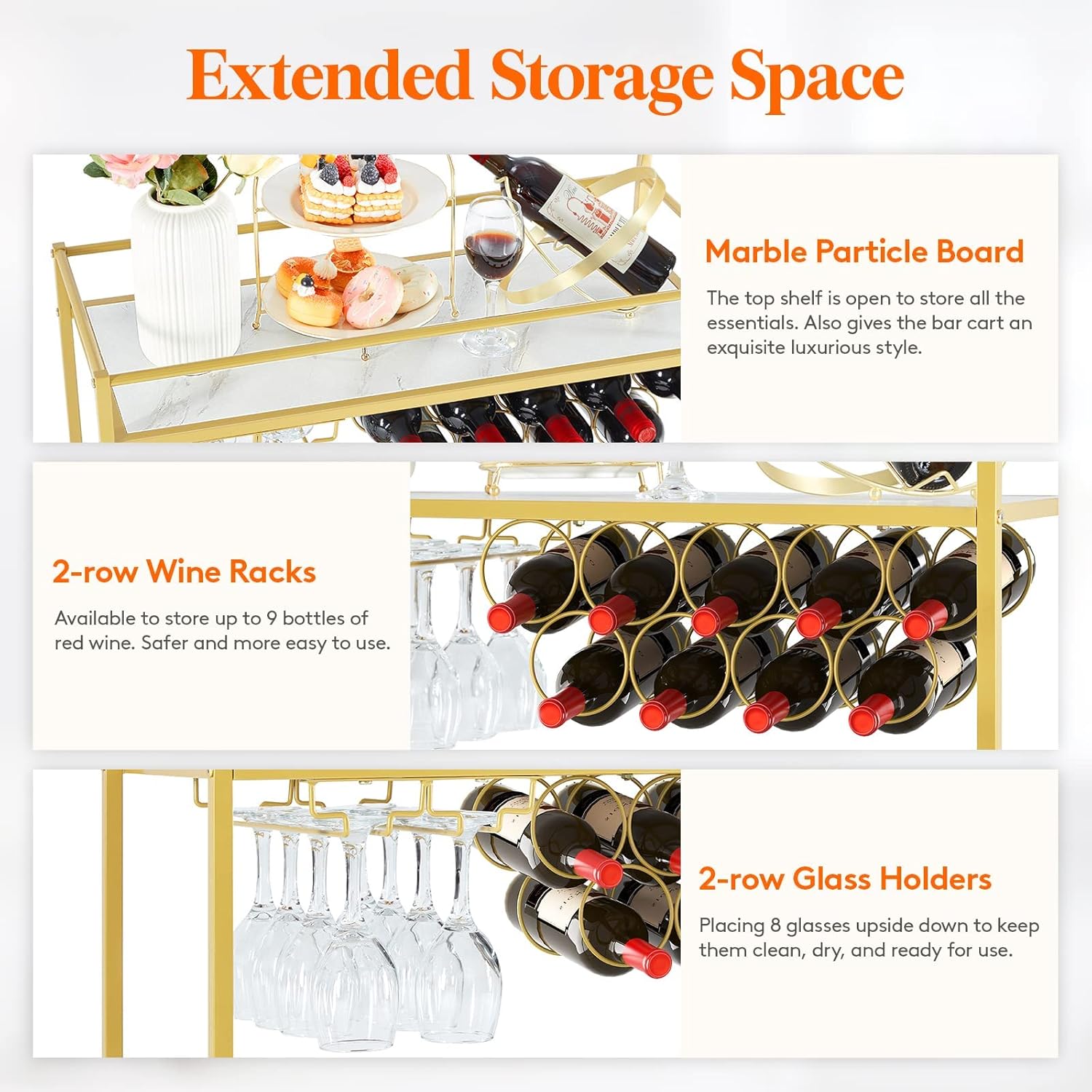 Bar Cart with 2 Tier Drink Storage and Wine Rack C9368