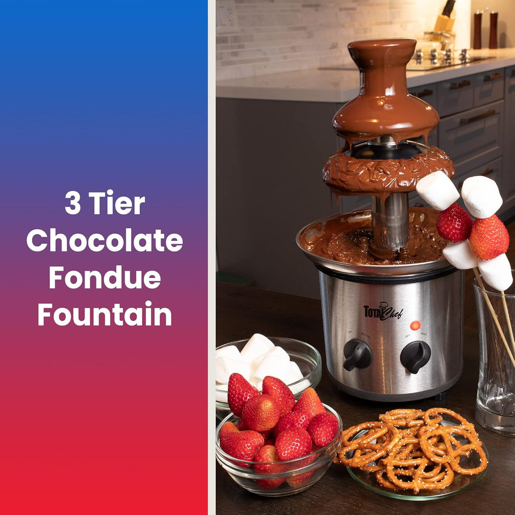 3 Tier Electric Chocolate Fondue Fountain Machine Stainless Steel Adjustable Temperature K8458
