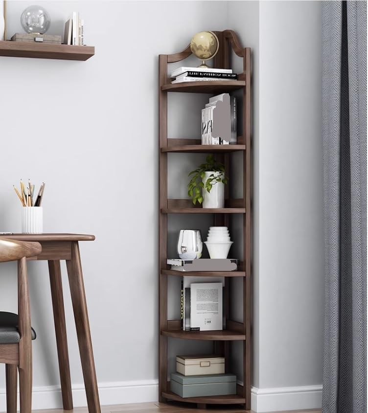6-Tier Tall Corner Bookshelf Wooden Narrow Display Stand Y41925
