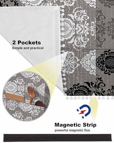 Microwave Oven Dust Cover, Vintage Floral Grey Black White Anti-Slip with Storage Pockets U308259