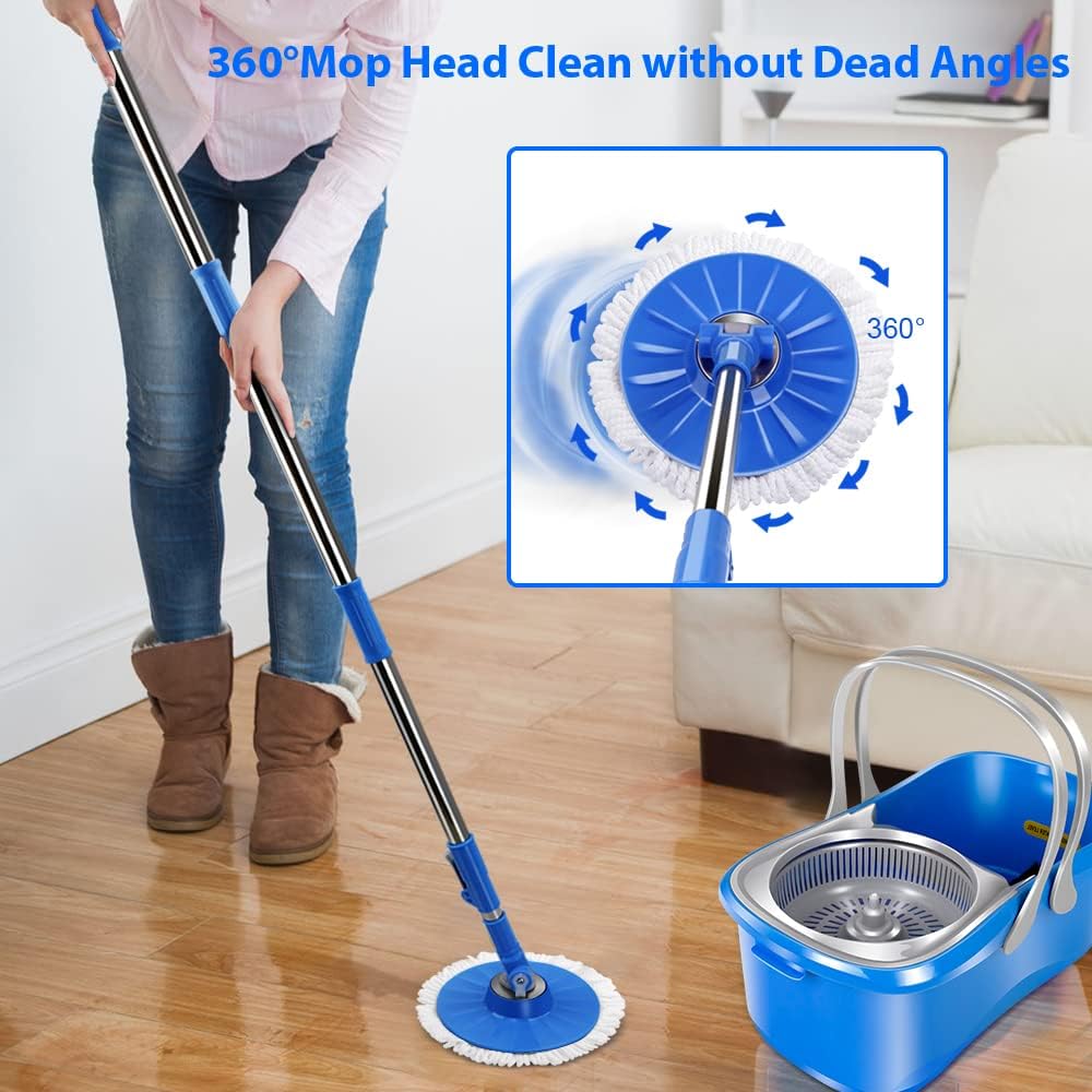 Spin Mop and Bucket with Wringer Set, Microfiber Floor Cleaning System for Hardwood Laminate K3917