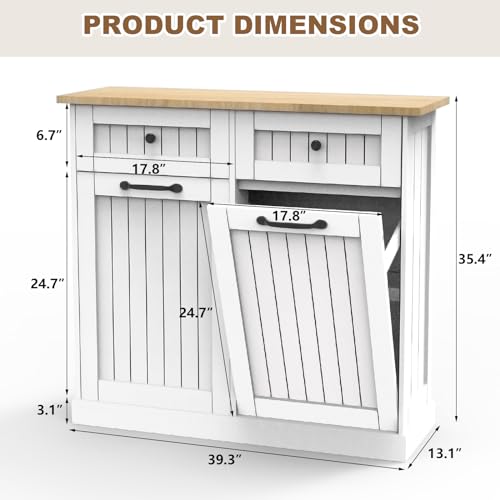 Double Tilt Out Trash Cabinet for Kitchen, Space-Saving with Pull-Out Drawers, Fits 2x10 Gallon Bins, White D4570
