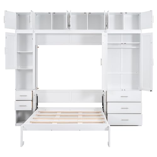Full Size Murphy Bed Wall Bed with Lockers and Wardrobes, Wooden Folding Cabinet Bed for Bedroom, Guest Room or Home Office M917276