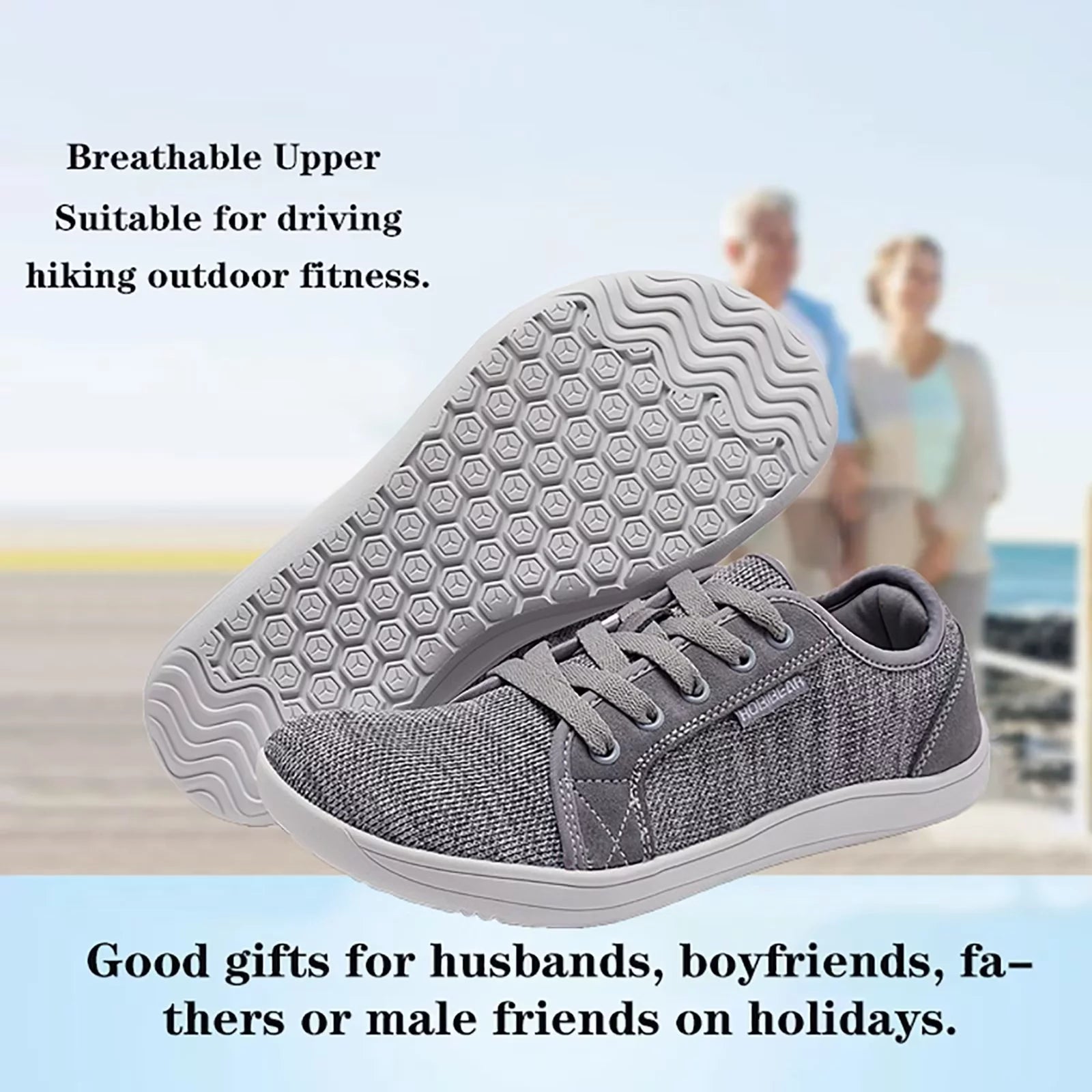 Men's Wide Toe Box Barefoot Shoes Casual Zero Drop Light Gray A67059