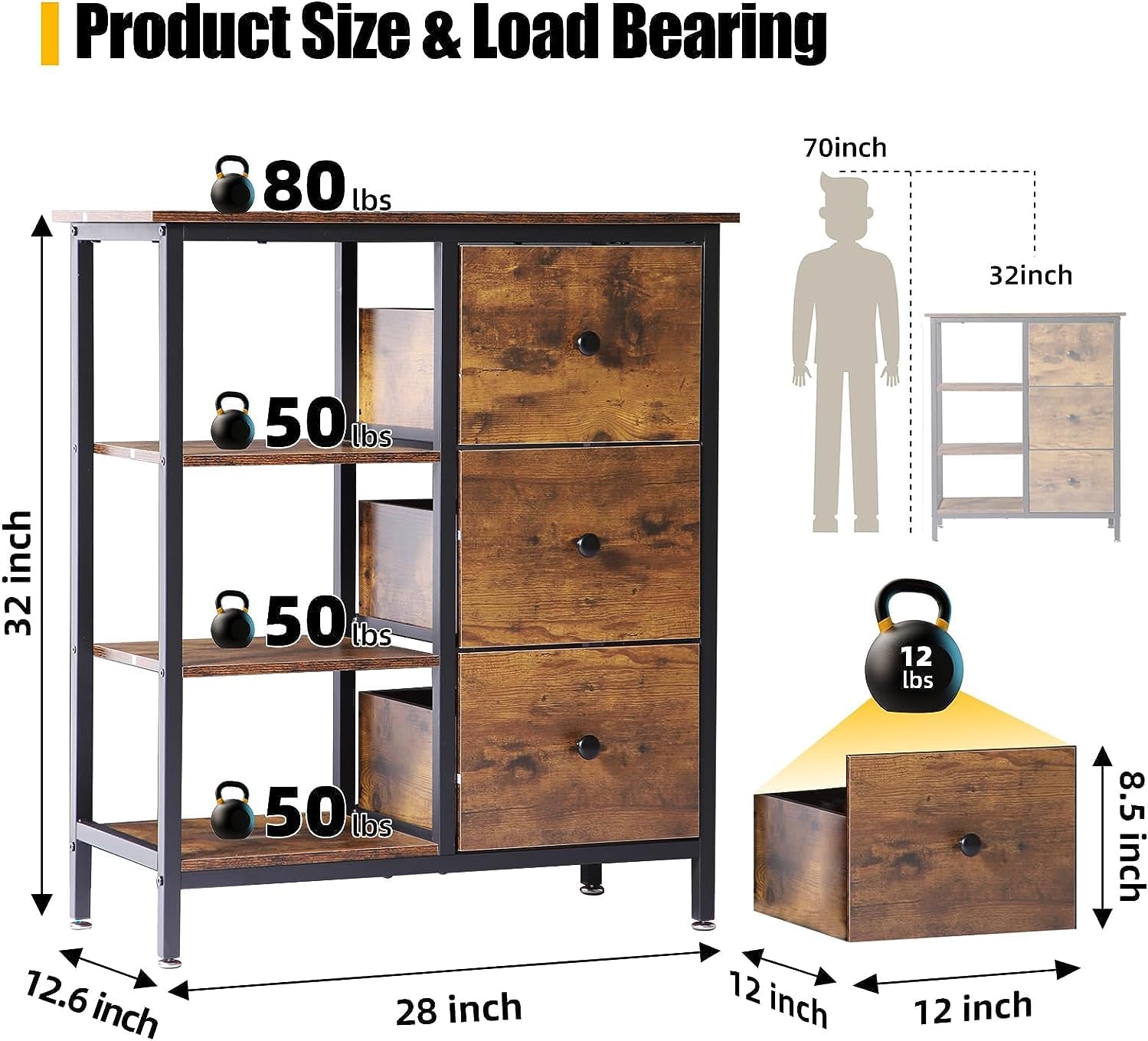 Coffee Station Cabinet with 3 Wooden Drawers and Shelves Z288126