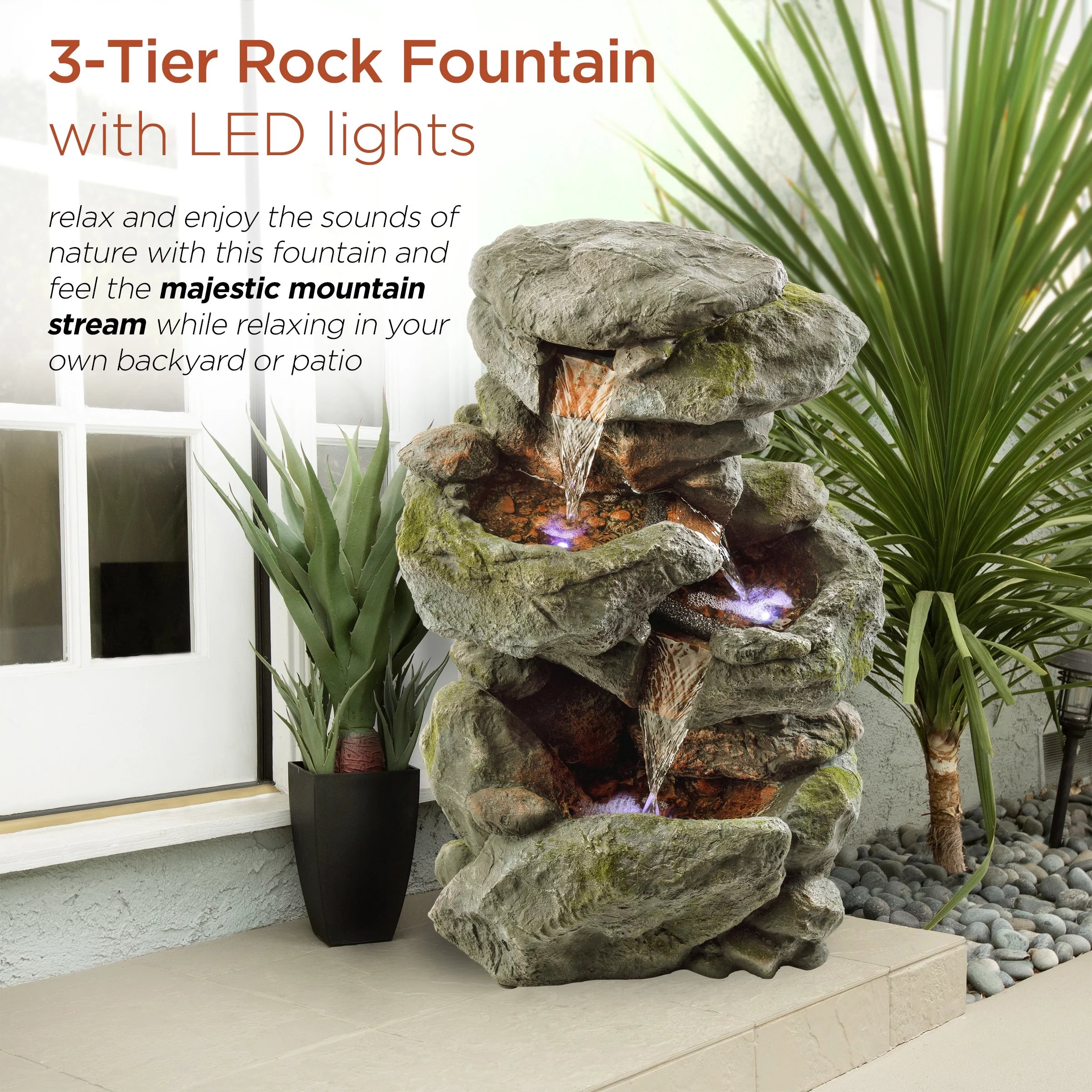Outdoor 3-Tier Rock Cascading Tabletop Fountain K655