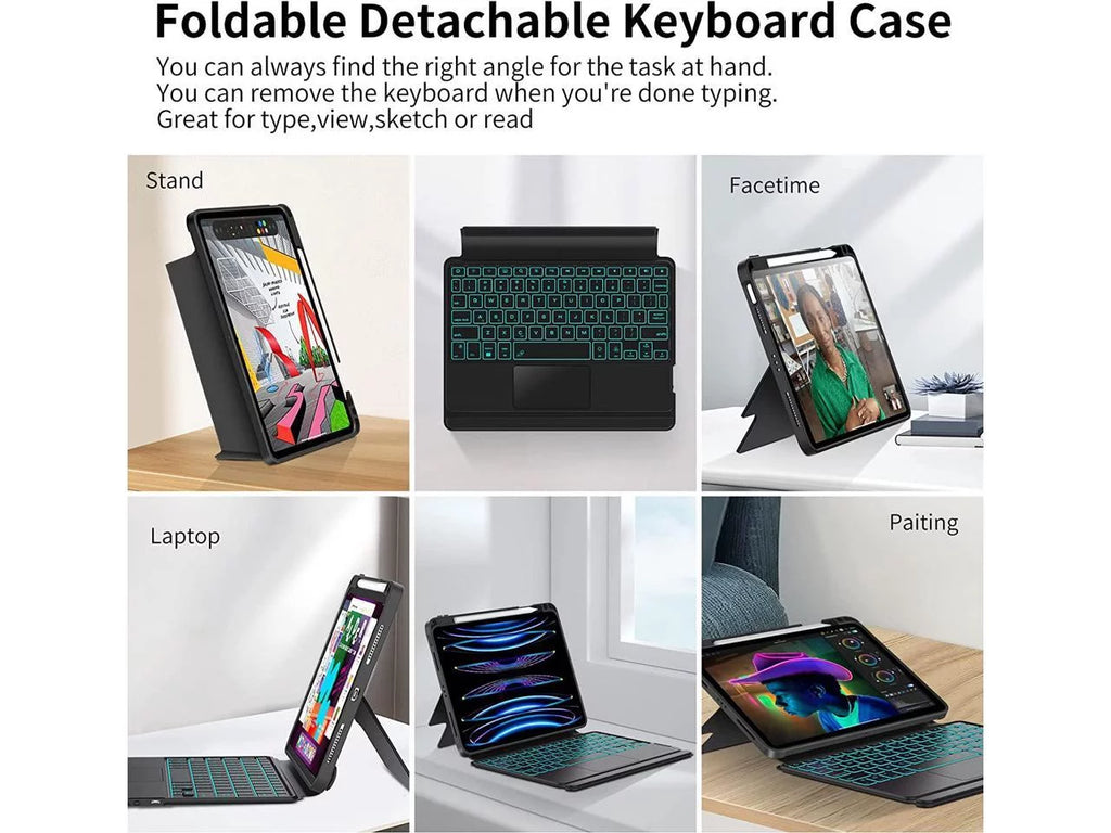 Magnetic Keyboard Case for iPad Pro 11 inch and iPad Air 10.9, with Pencil Holder, Backlit, Trackpad H1513