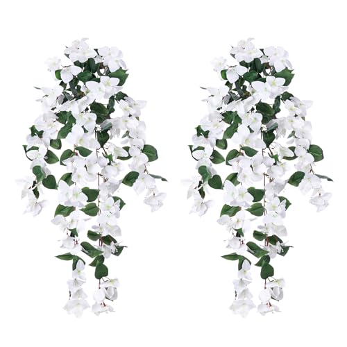 2 PCS Artificial Hanging Bougainvillea Flowers, UV Resistant Outdoor Garden Decor F56089
