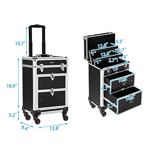 Rolling Makeup Train Case with Removable Wheels and Drawers E476607