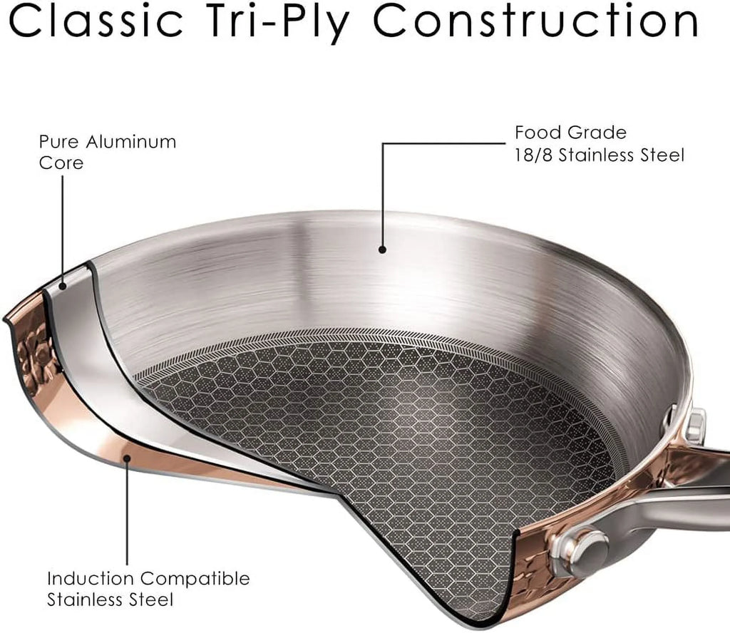 Pots and Pans Set 7-Piece Tri-Ply Stainless Steel Hammered Cookware H6357