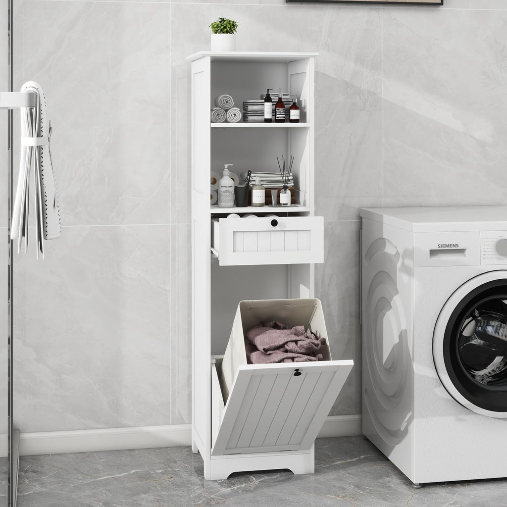 Laundry Sorter Cabinet with Tilt-Out Basket Drawer, White E15416