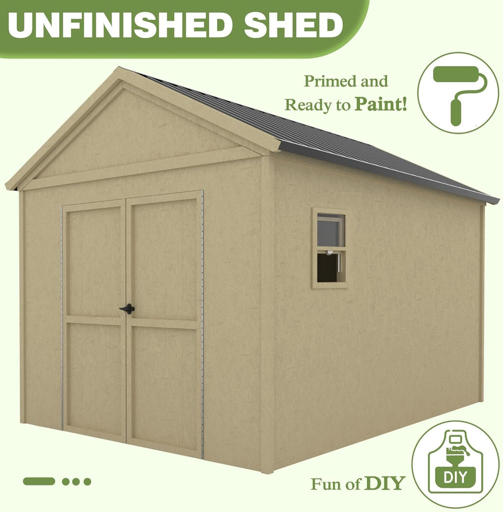 Outdoor Wood Shed with Metal Roof, Lockable Door G3299