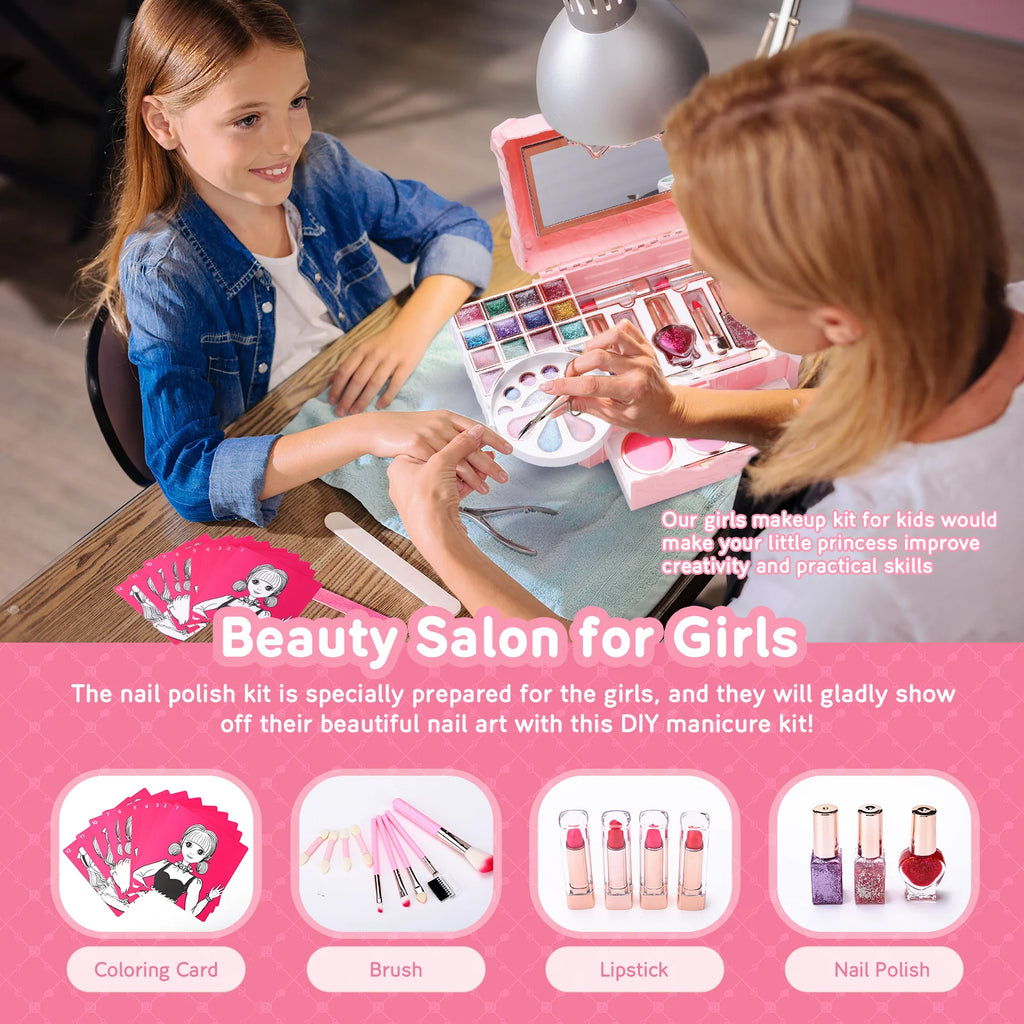 Kids Makeup Kit Toys for Girls, 90 Pcs Washable Play Set, Ages 3-10 D724103