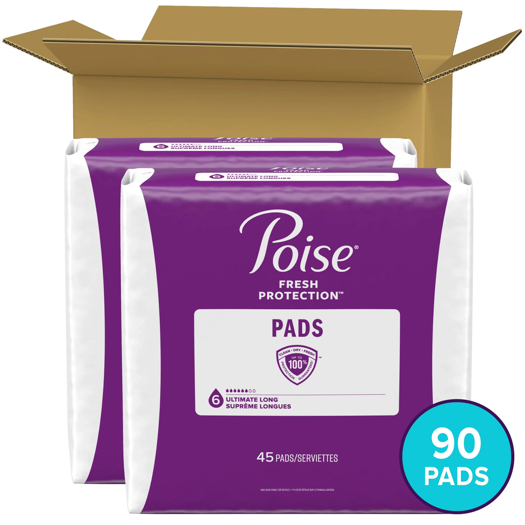 Incontinence Pads for Women, 6 Drop, Ultimate Absorbency, Long, 90 Ct K340020