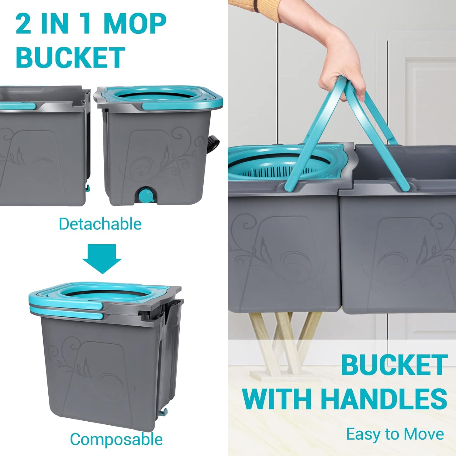 Spin Mop and Bucket with Wringer Set, Microfiber Floor Cleaning System with 6 Refills C2536
