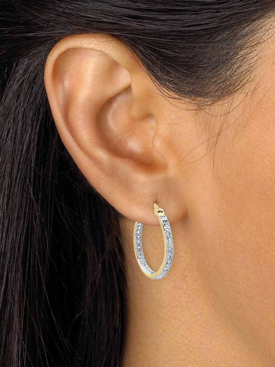 Round Diamond Accent Inside-Out Hoop Earrings 1/10 TCW Gold-Plated C972