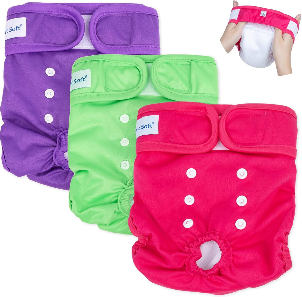 Pet Soft Washable Female Diapers (3 Pack) – Female Dog Diapers, Comfort Reusable Doggy Diapers for Girl Dog in Period Heat (Classy, S)