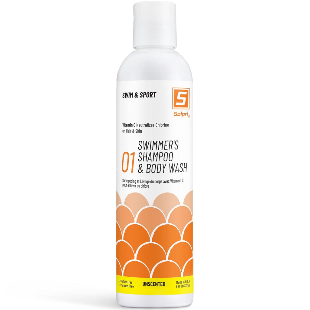 Solpri Swimmers Chlorine Swim Shampoo and Body Wash Unscented with Vitamin C 8 Fl Oz - Swim Shampoo Kids, Chlorine Shampoo for Swimmers Kids