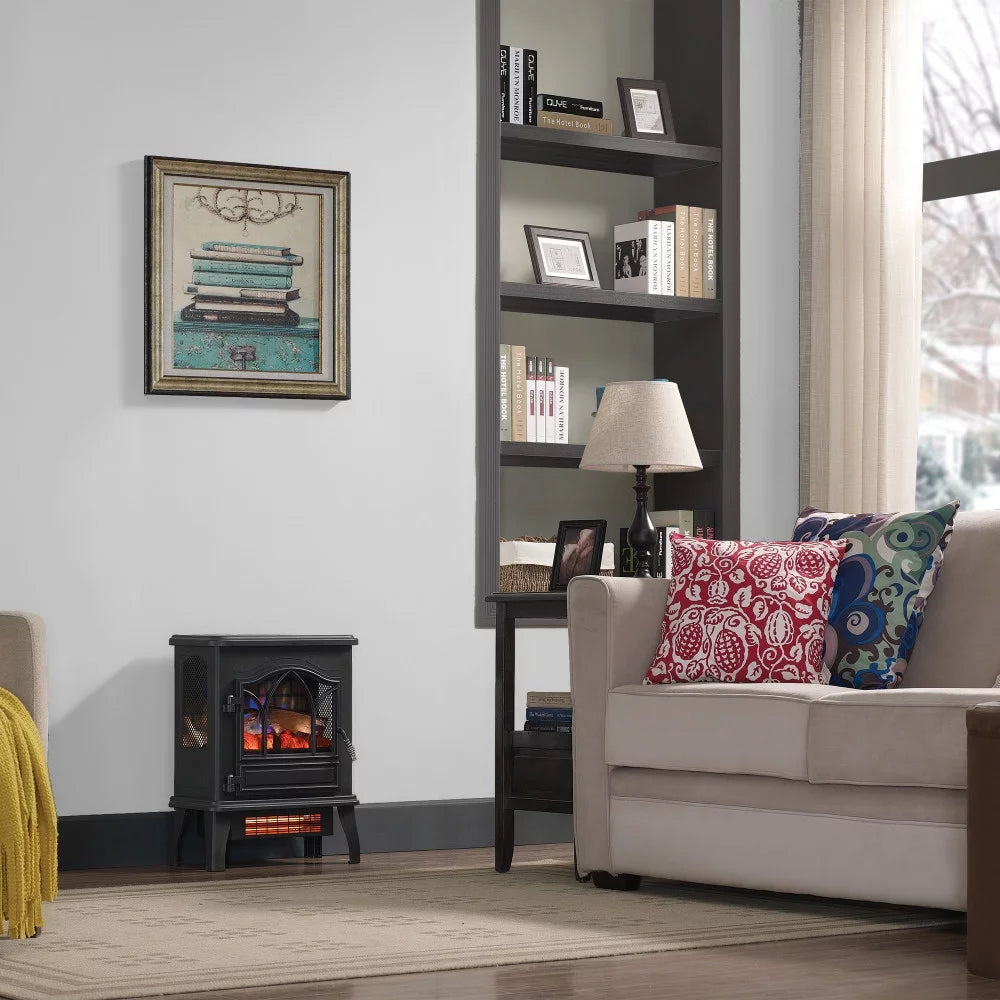 3D Infrared Electric Fireplace Stove Heater, Black W50236