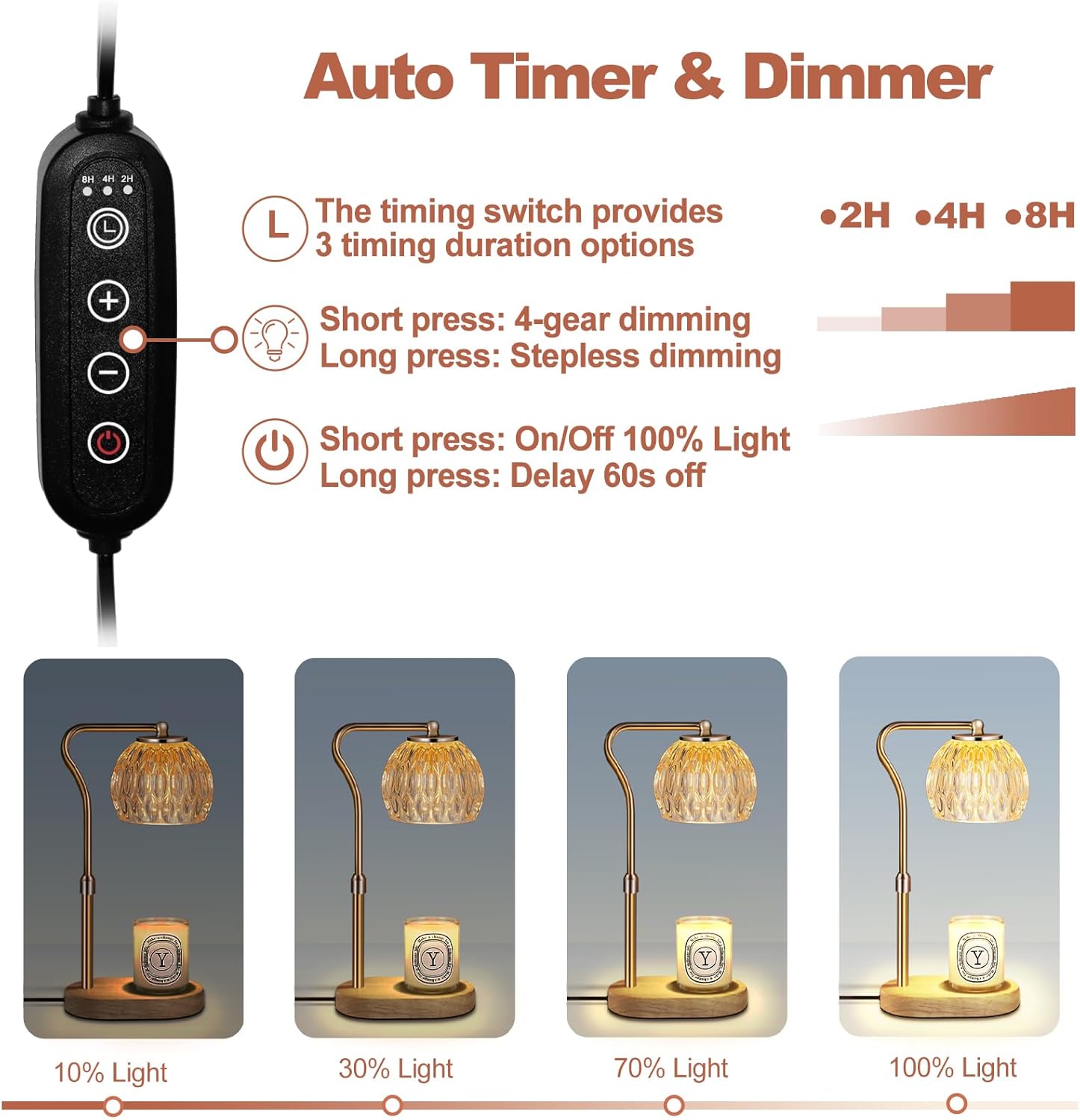 Candle Warmer Lamp with Timer, Dimmer, and Adjustable Height R1254