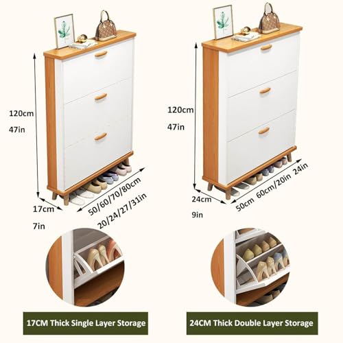 Shoe Cabinet 3 Flip Drawers Wooden Tall Storage Rack I586