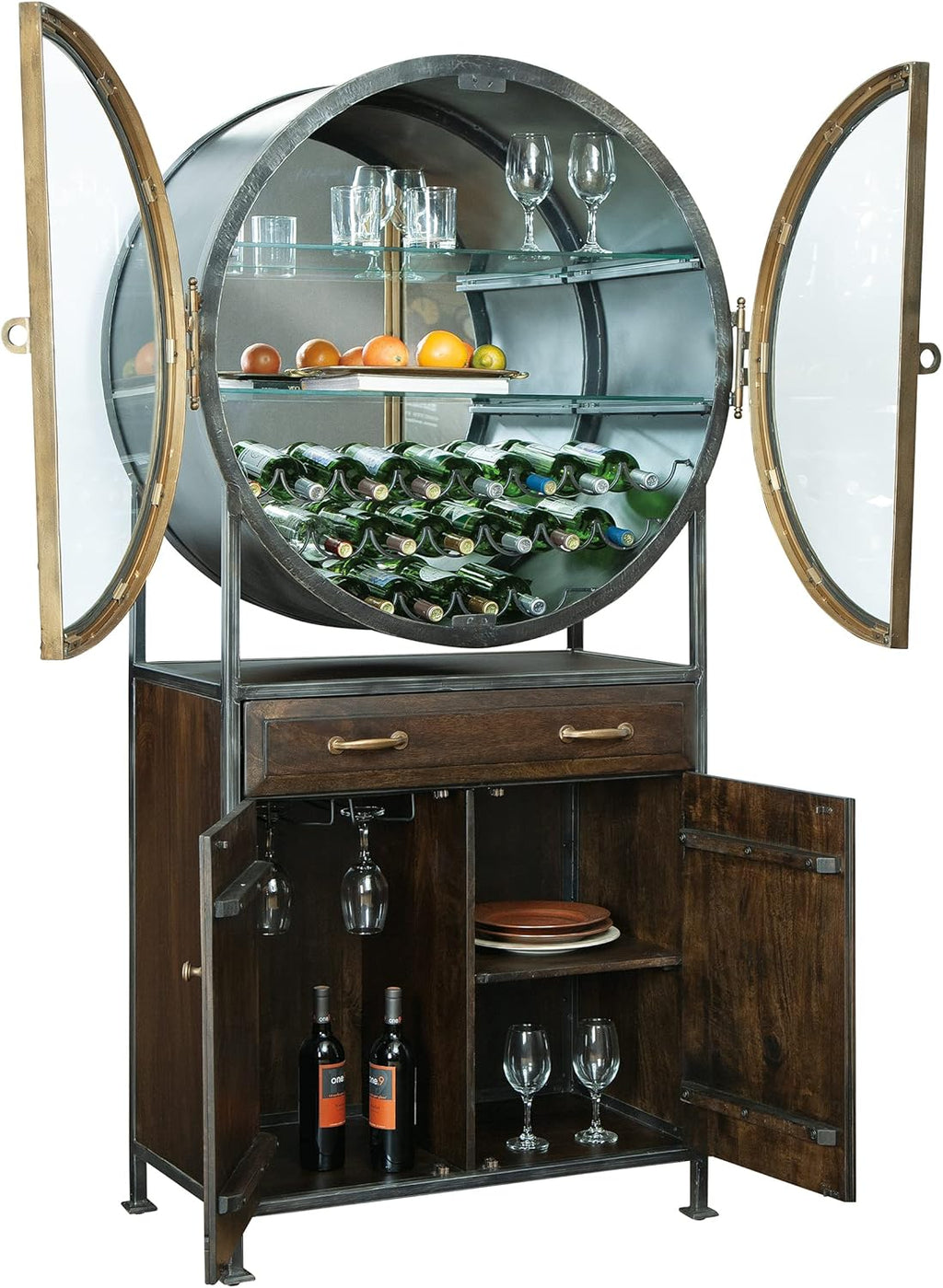 Wine & Bar Cabinet with Distressed Hardwood Storage R92481