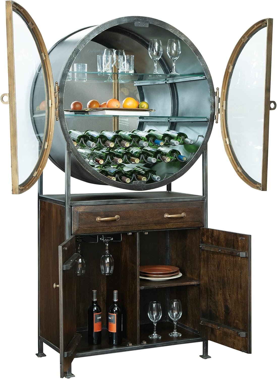 Wine & Bar Cabinet with Distressed Hardwood Storage R92481