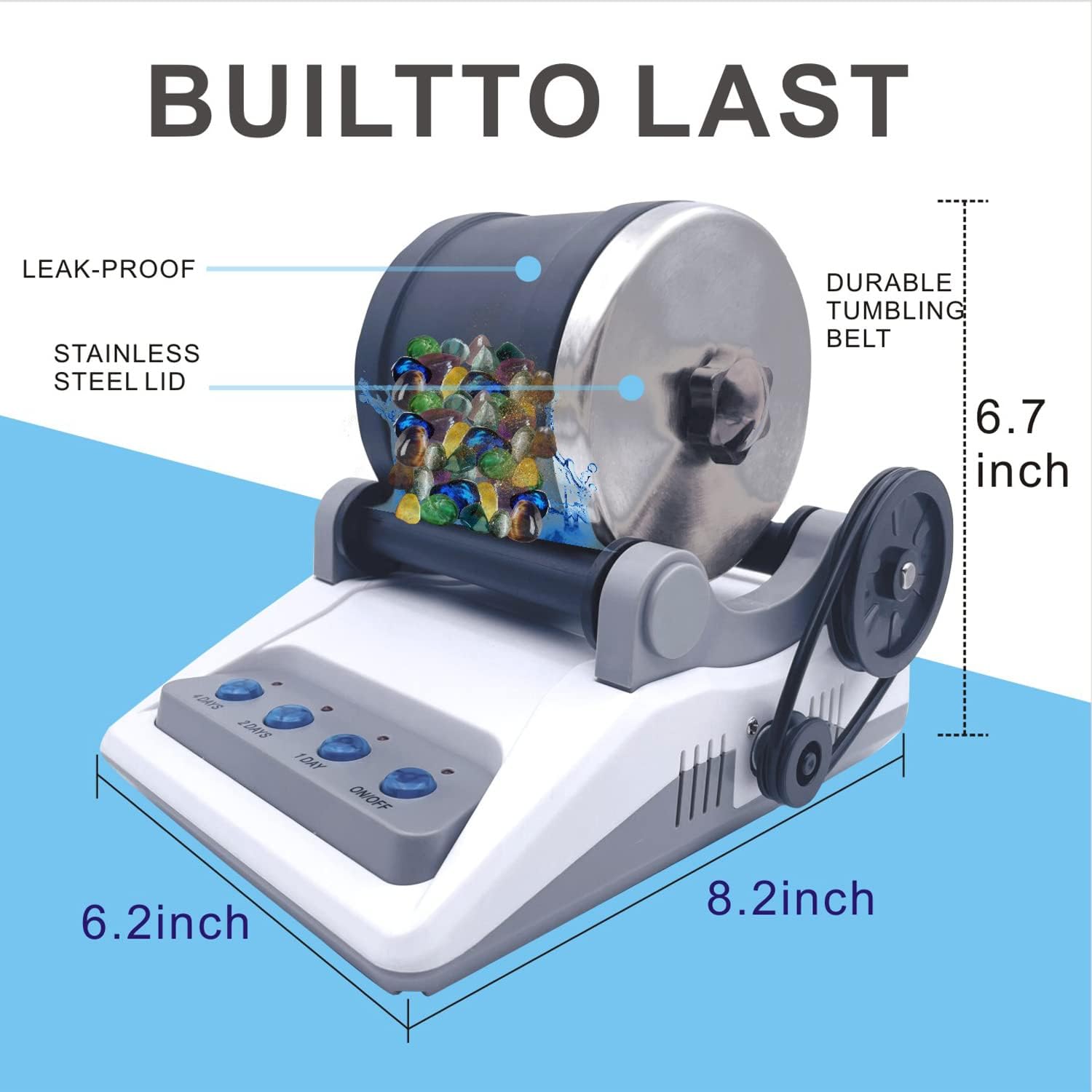 Rock Polisher Tumbler Kit with Rough Stones, Polishing Sands, and Jewelry Fasteners H86732