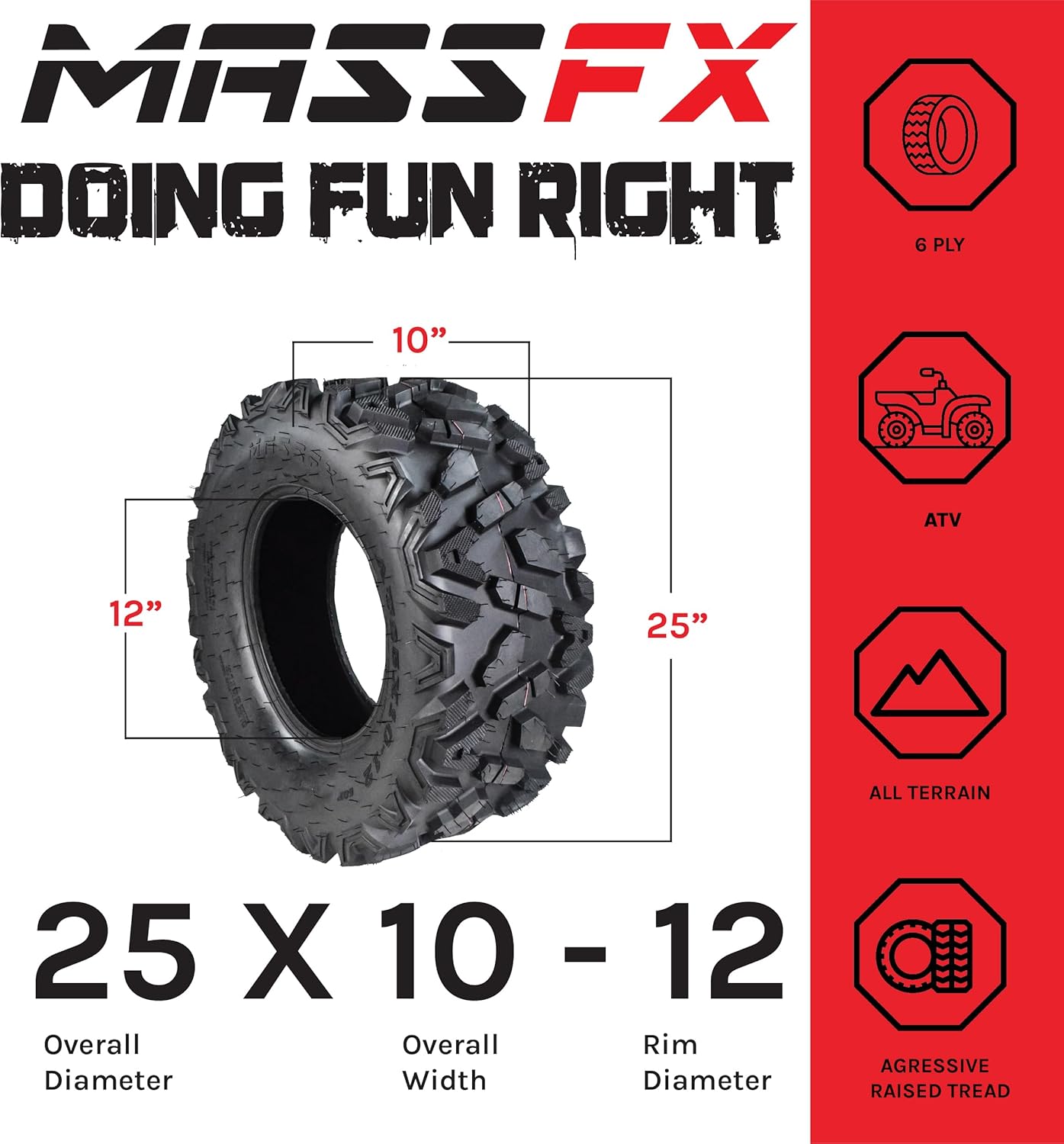 25x8-12 25x10-12 ATV UTV All-Terrain Tire Set 6 Ply Tubeless J457