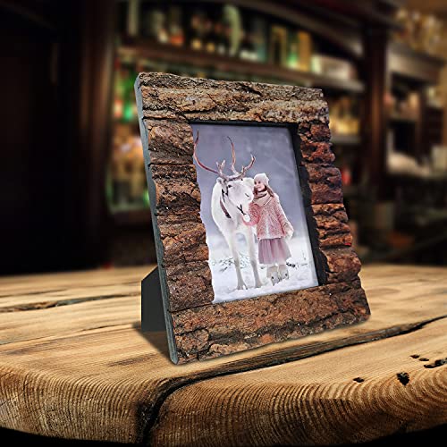 Rustic Wood Picture Frame with Real Bark, Tabletop or Wall Mounting V667