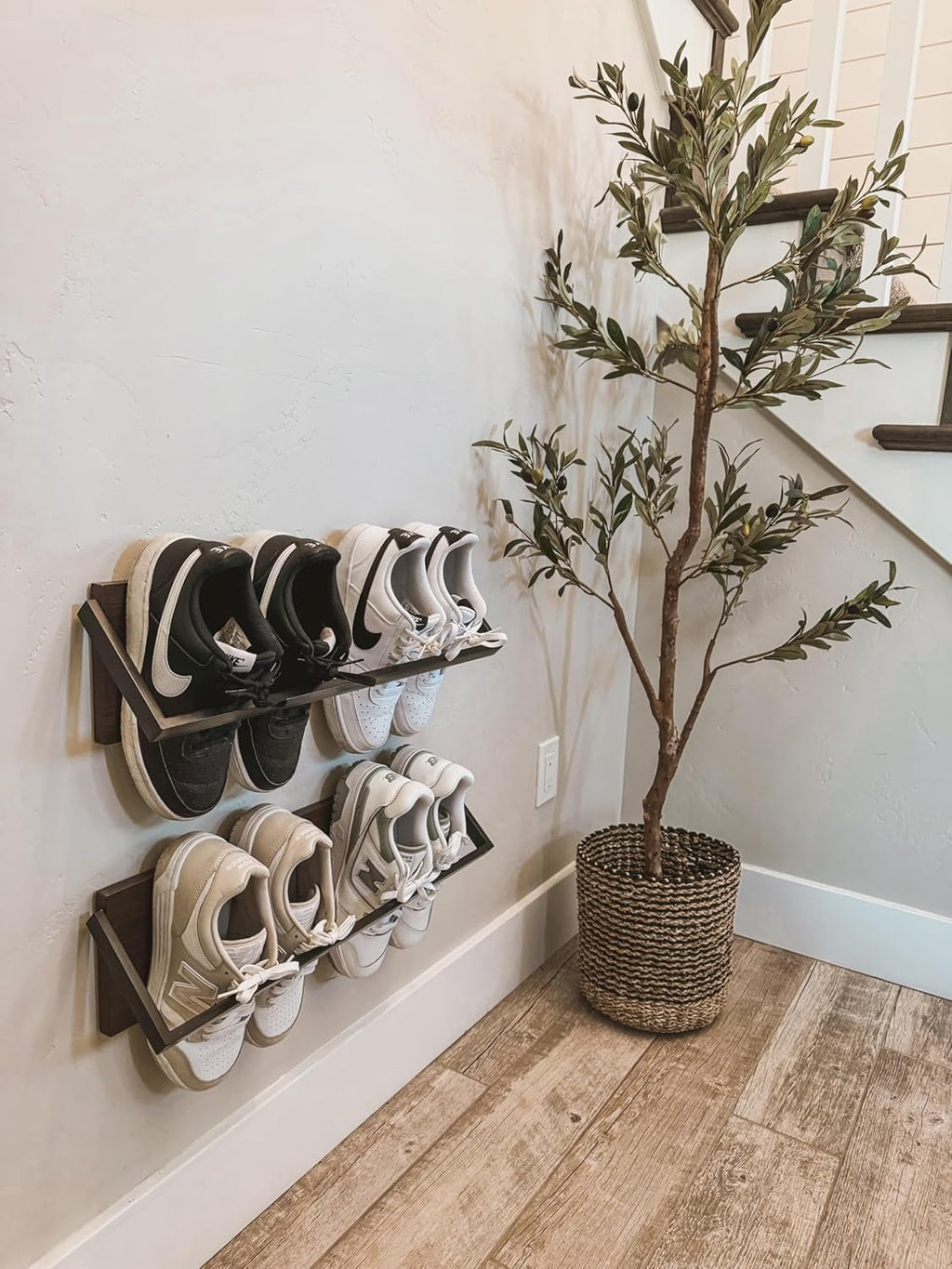 Wall Shoe Rack Set of 2, Wall Mounted Shoe Organizer for Small Spaces S20532