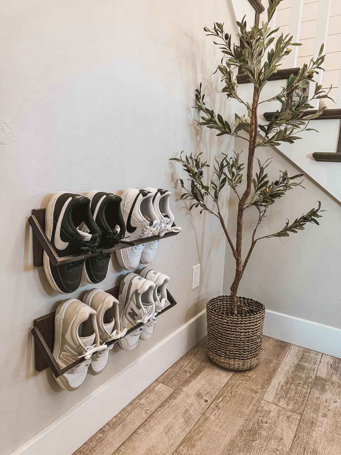 Wall Shoe Rack Set of 2, Wall Mounted Shoe Organizer for Small Spaces S20532