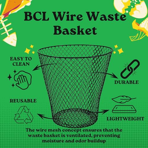 Wire Mesh Round Waste Basket, 9 Inch, Open Top, Black R372942