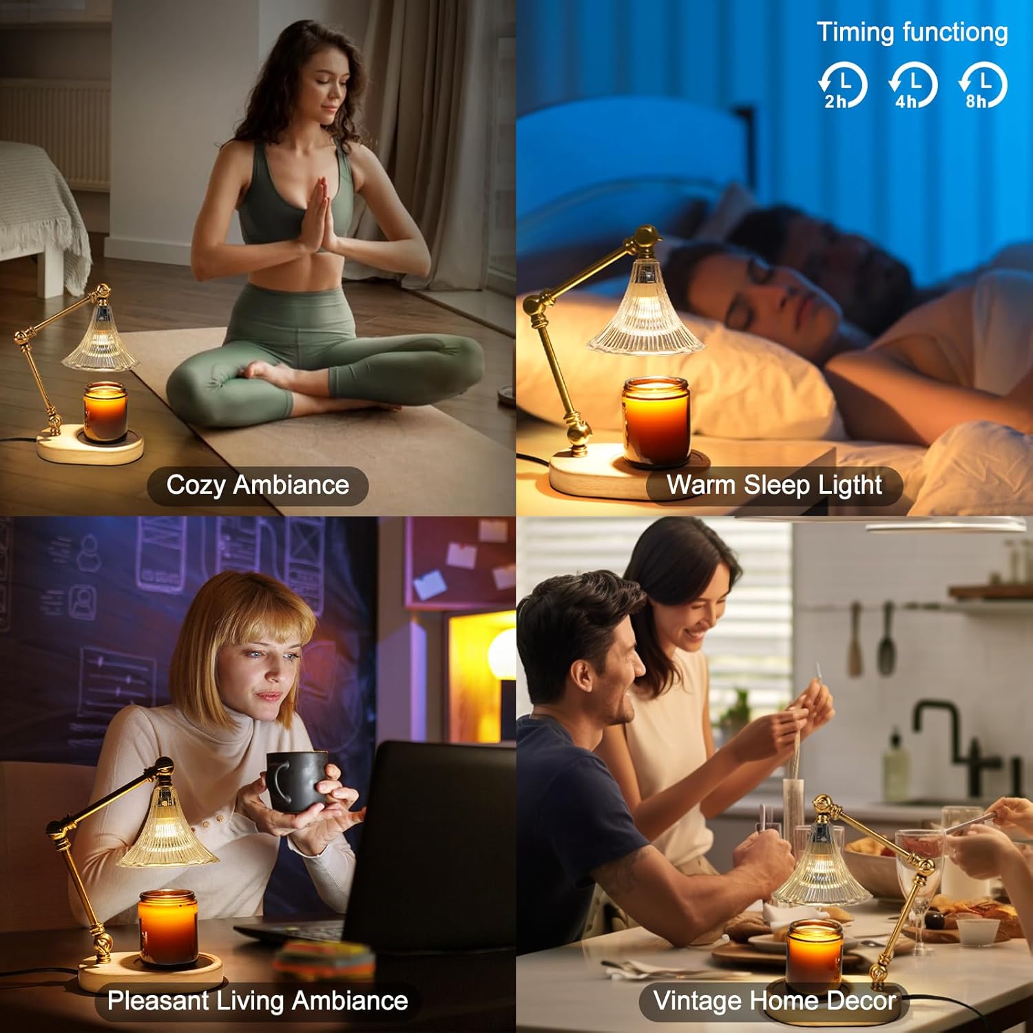 Candle Warmer Lamp with Timer, Adjustable Height, Dimmable, 2 Bulbs K289