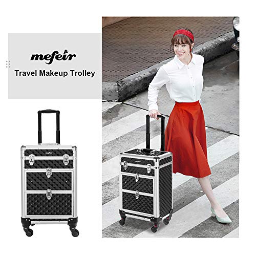 Rolling Makeup Train Case with Removable Wheels and Drawers E476607