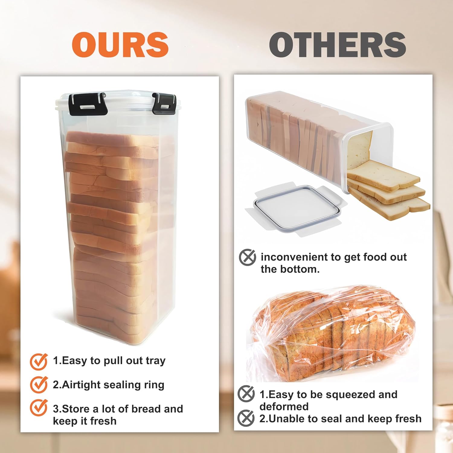 Bread Storage Container with Drawer Tray, Airtight Lid J2339